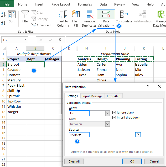 Creating Drop Down Options in Excel